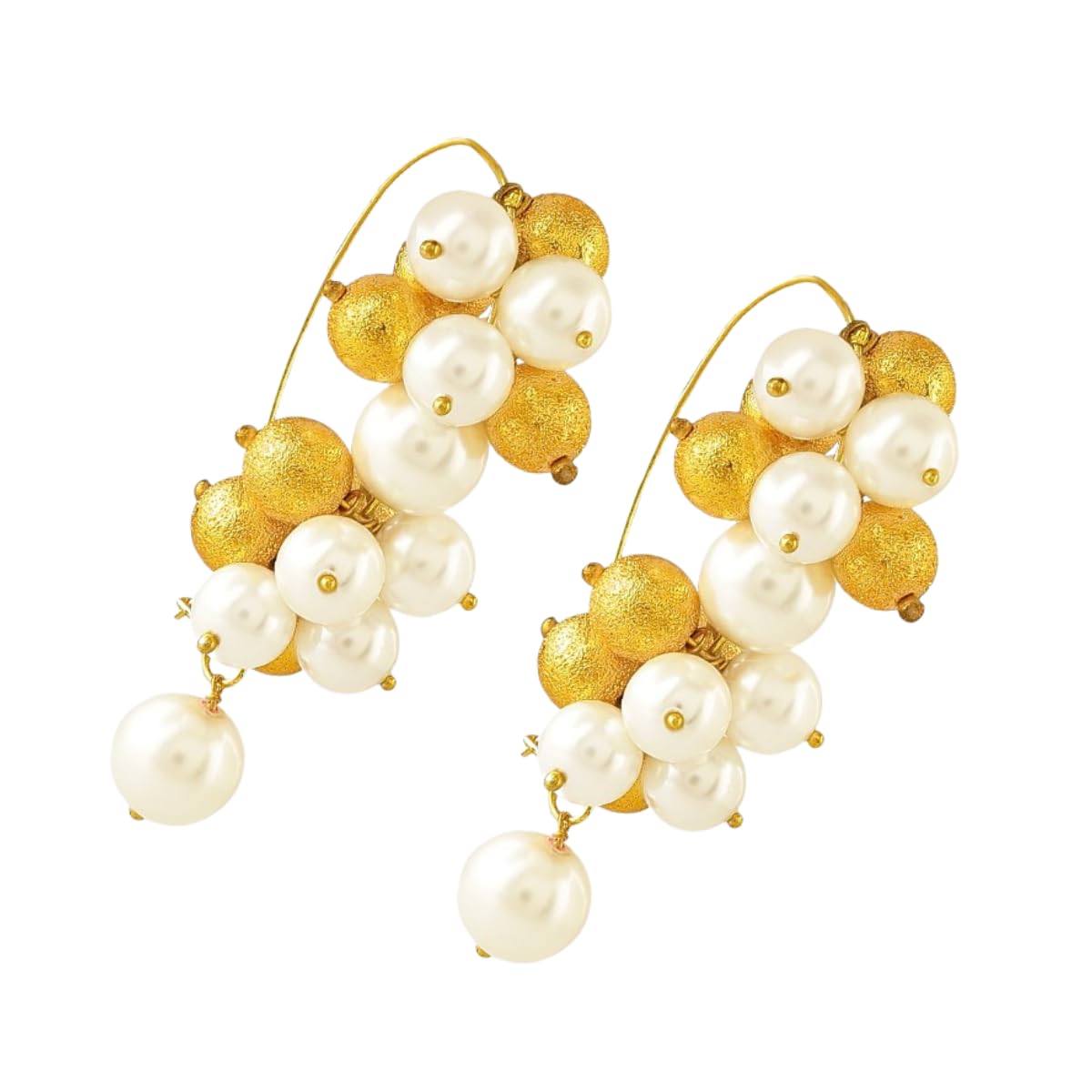 JWELLA Gold Plated Stylish Western Faux Pearls and Golden Beads Wire Hoop Lighweight Indo Western Jhumki Fish Hook Drop Earrings for women and girls (1 Pair) (B0D9M4JCXC) Amazon Price History, Amazon Price Tracker