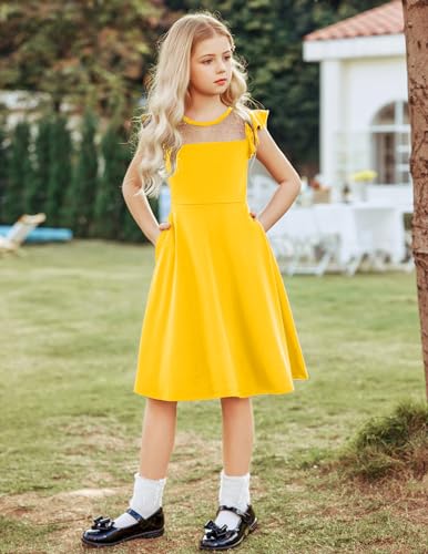 Arshiner Girls Dress Summer Ruffle Sleeve Mesh A Line Casual Party Dresses with Pockets 6-13 Years - Image 4