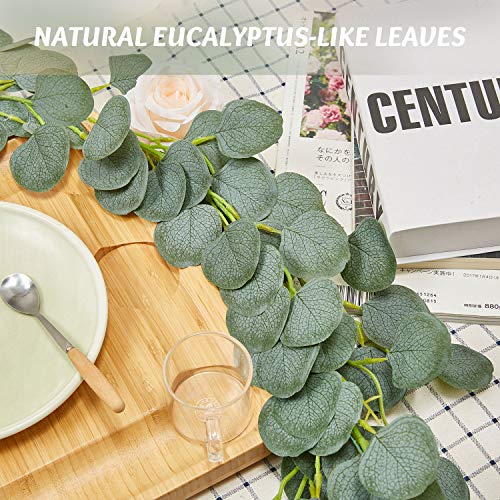 OasisCraft Artificial Vine Eucalyptus Garland 6.5Ft Faux Silk Handmade Eucalyptus Leaves Wreath Greenery Plants for Wedding Backdrop Arch Wall Firework Table Decor - Thumbnail 4