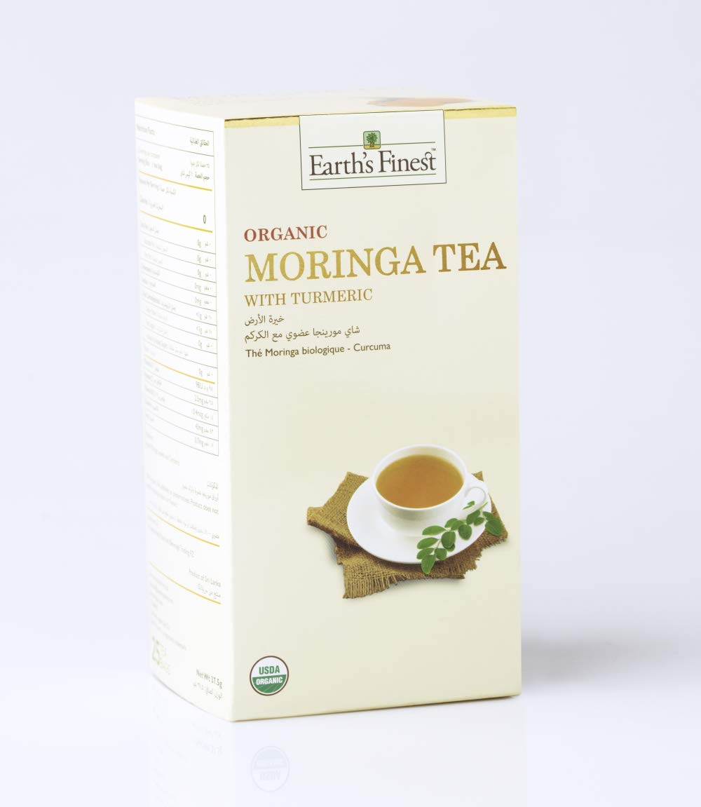 Earth's Finest Organic Moringa Tea With Turmeric - 25 Tea Bags | Fresh Flavor, Non-GMO & Caffeine-Free | 100% Natural, Antioxidant Rich Herbal Tea