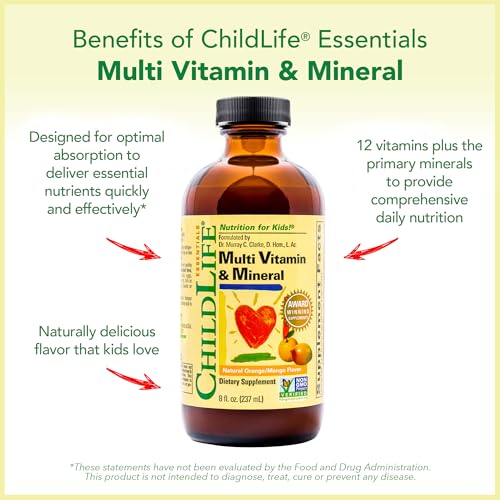 Image of CHILDLIFE ESSENTIALS Kids Multivitamin & Mineral, Mango, 8 Fl Oz (2 Pack) | Vitamins for Kids, Liquid Multivitamin Supplement, Toddler & Baby Wellness, Natural, & Mineral