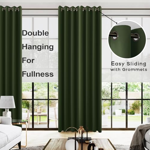 Image of KOUFALL Olive Green Blackout Curtains for Living Room 52 by 108
