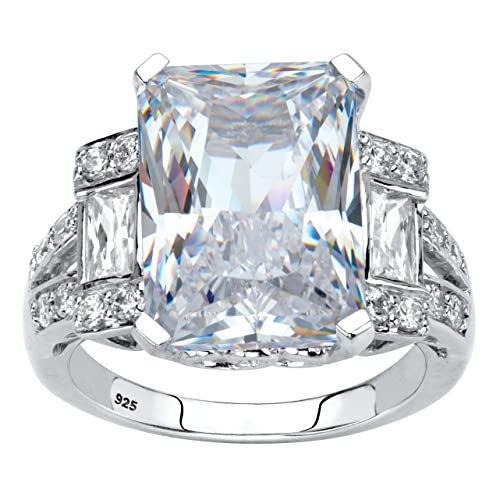 PalmBeach Platinum-plated Sterling Silver Emerald Cut Cubic Zirconia Engagement Ring Sizes 6-10