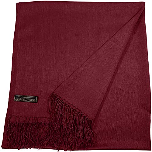 CJ Apparel Burgundy Maroon Solid Color Tassels Design Nepalese Shawl Seconds Scarf Wrap Stole Throw Head Wrap Pashmina Hand Made in Nepal New3