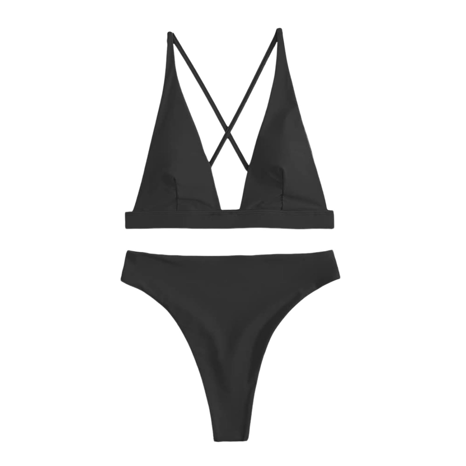 Bikini Mujer Tanga Conjunto Cintura Alta Sexy Triángulo Brasileño Top Cuello En V Profundo Traje De Baño Dos Piezas Trajes, Verde Ejército, L