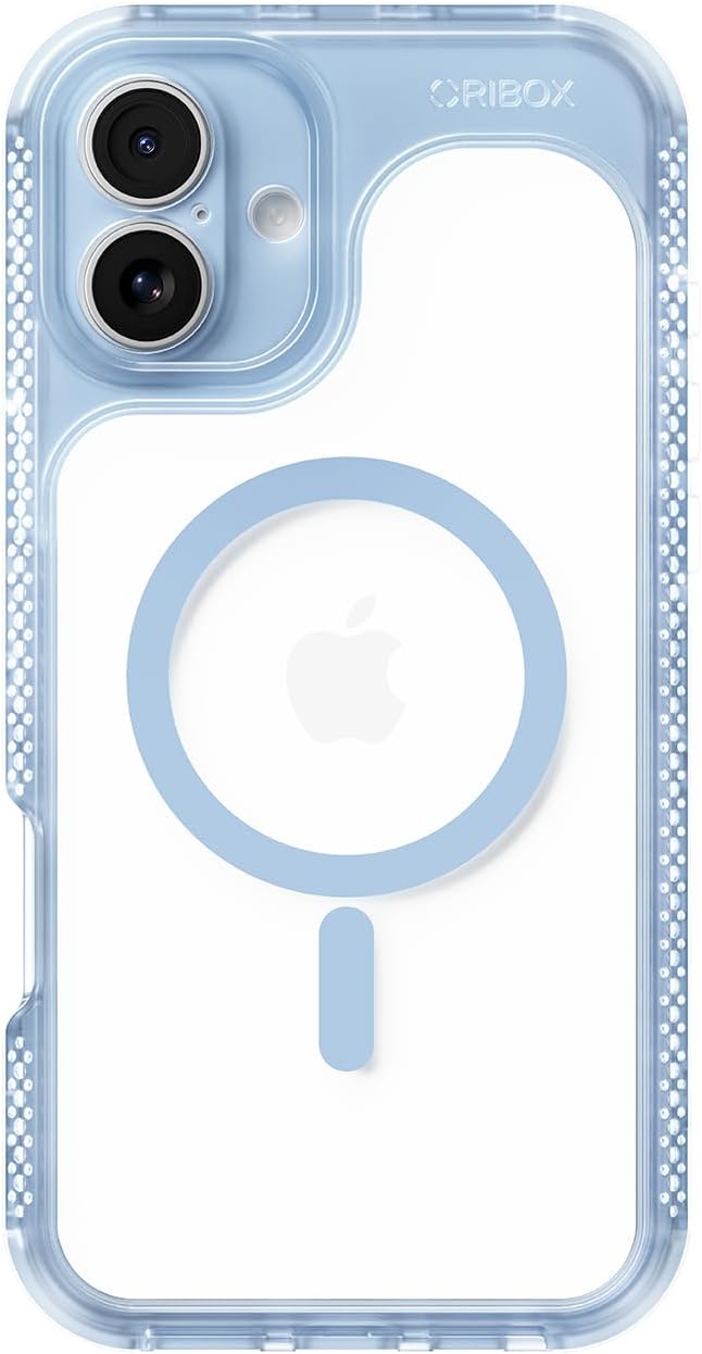 ORIbox Seralyn Series for iPhone 16 Plus Case - MagSafe Compatible, Triple-Layer Shockproof Protection, Crystal-Clear Back with Elegant Matte Frame(6.7", Sky Mist)