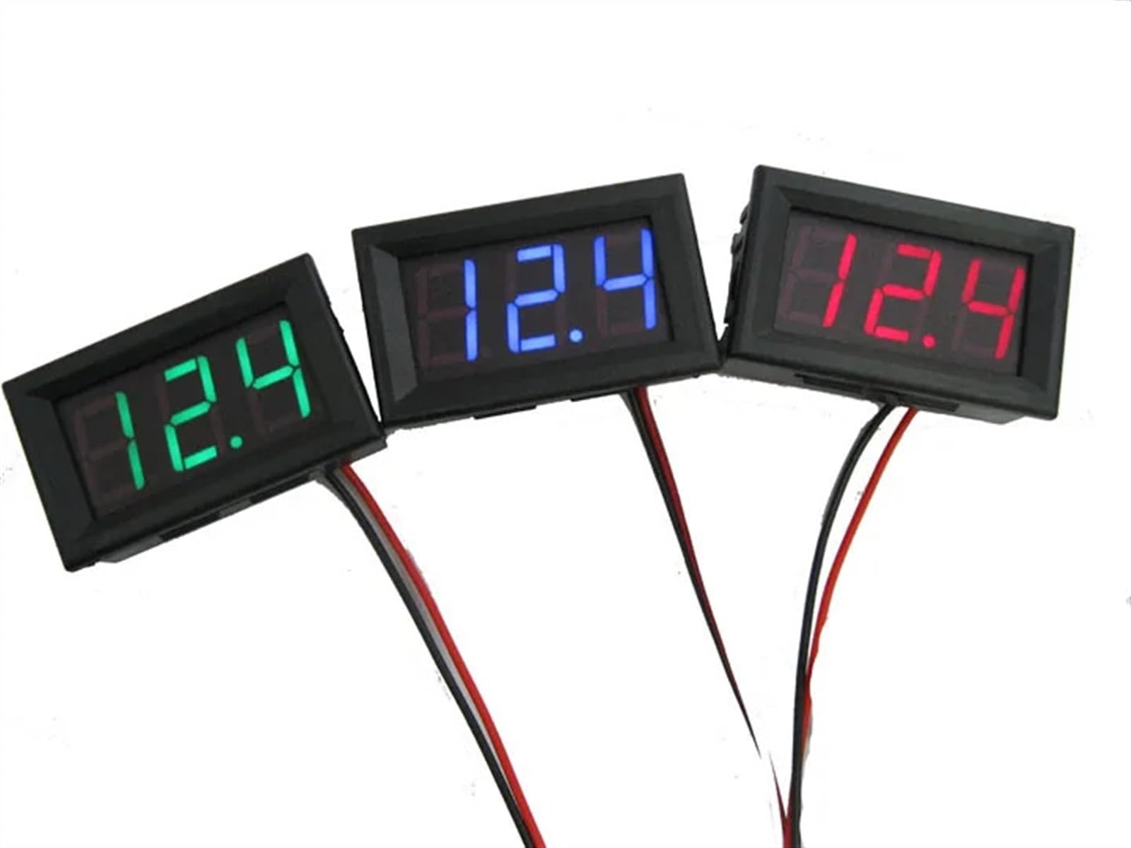 1pc bricolage Mini voltmètre testeur numérique Test de tension batterie DC 0-30V 0-100V 3 fils rouge vert bleu for Auto voiture affichage LED jauge(DC 30V Red)