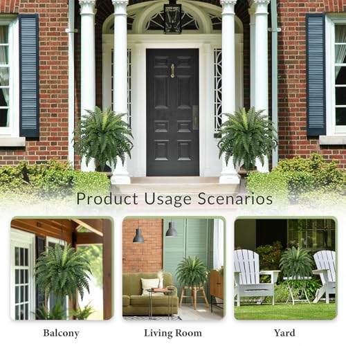35 Ferns Artificial Bush Plants Large, 2 Artificial Boston Ferns with 39 Fronds for Outdoors Home Decor