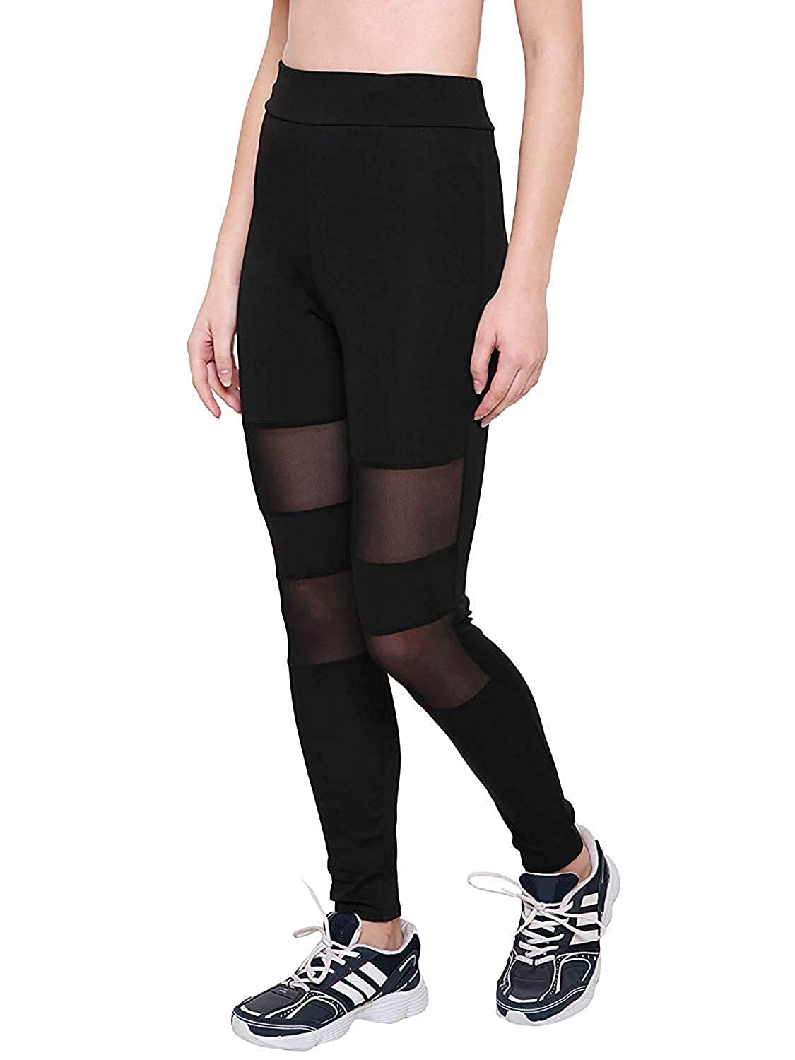 Yoga Pants, Fashionable NET Design, Women's Power Flex Yoga Pants Tummy Control Workout Yoga Capris Pants Leggings Straight Cut mesh Black, Free Size, Best Suited for Waist 32-24 inch