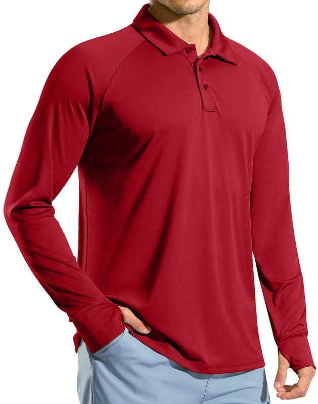 Pudolla Men's Long Sleeve Golf Polo Shirt UPF 50+ Lightweight Sun Protection Cool SPF Hiking Shirts for Men
