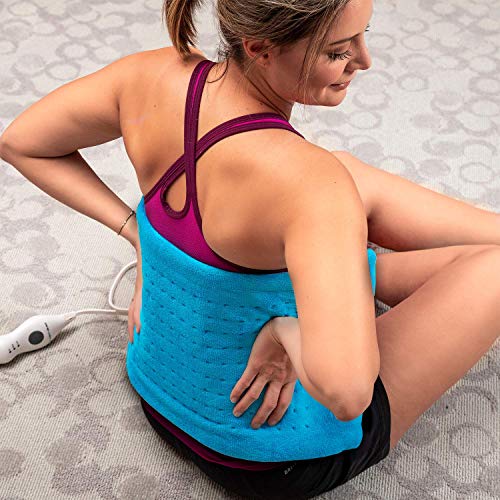 Cure Choice Heating Pad For Back Pain Relief, 12"X24" Large Electric Heating Pad For Shoulder/Neck/Knee/Leg Cramps, Adjustable Heat Settings, 2H Auto Shut Off, Moist Dry Heat Therapy, Washable (Blue) #TOP5