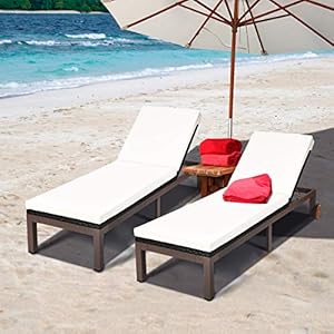 Tangkula 2PS Patio Chaise Lounge Chair, Outdoor Rattan Lounger Recliner Chair W/Wheels, Wicker Chaise Chair W/Cushioned Seating, Recliner 5-Position Adjustable for Garden, Patio, Poolside (2, Beige) Tangkula 2PS Patio Chaise Lounge Chair Outdoor Rattan Lounger Recliner Chair WWheels Wicker Chaise Chair WCushioned Seating Recliner 5 Position Adjustable for Garden Patio Poolside 2 Beige