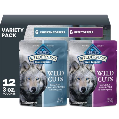 Blue Buffalo Wilderness Trail Toppers Wild Cuts Chicken & Beef Variety Pack, Natural Wet Dog Food Made with Natural Ingredients, Protein-Rich & Grain-Free Recipes, 3-oz. Each (12 Pouches)