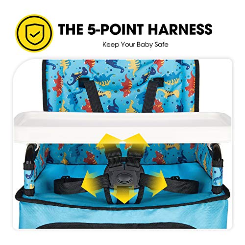 Veeyoo Baby High Chair With Removable Tray - Portable High Chair For Eating And Feeding, Indoor And Outdoor, Compact Fold, Blue Dinosaur Print #TOP3