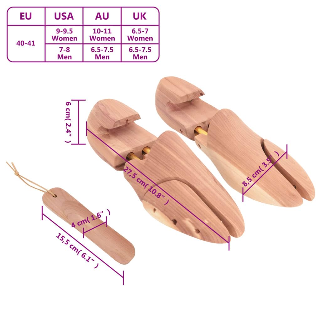 Schuhspanner aus massivem Zedernholz mit Schuhlöffel, Größe EU 40-41, zweifach verstellbar, zur Formpflege und Geruchsbeseitigung, geeignet für Sneaker, Leder- und Freizeitschuhe