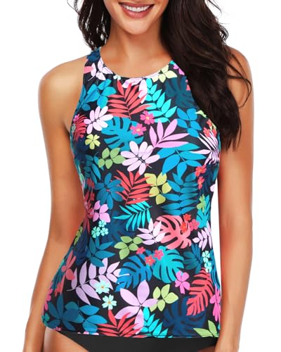 Image of Holipick Tankini Tops for Women High Neck Swim Top Only | Tummy Control, Support Removable Pads, Full Coverage, Open Back, Neck Hook, Soft Stretch Fabric, Beach and Resort