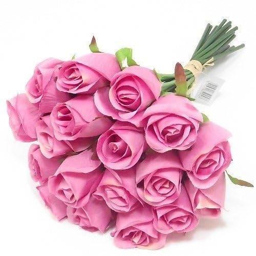 A1-Homes Pink Artificial Roses, Bunch of 18 Fake Pink Roses with Stems, (12") 30cm Silk Flowers Bouquet for Outdoor & Indoor Events Wedding Party Home