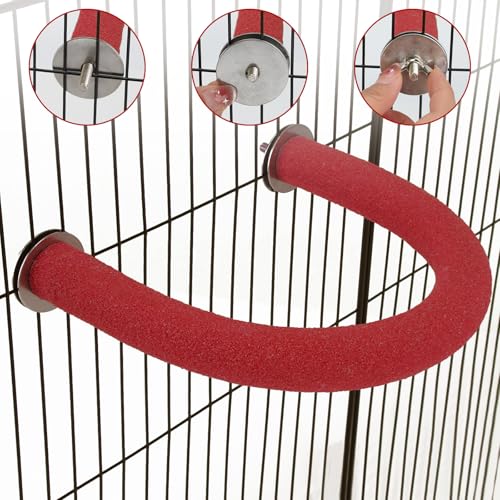 Image of Rypet U Shape Parrot Perch Stand Toy for Paw Grinding Clean Stick Exercise, Rough-Surfaced Quartz Bird Perch Standing Cage Accessories for for Small Parakeets Cockatiels Conures Macaws Finches(Red)