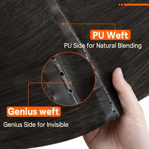 Image of Full Shine Butterfly Weft Hair Extensions, 16 Inch Dark Ash Brown 50G | Invisible Pu Holes Weft, Thin Double Layer, Seamless Micro Beads Installation, Cuttable Hairpiece, Natural Look for Women