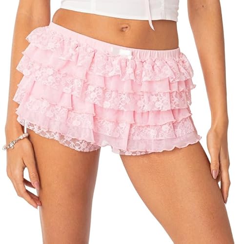 Nufiwi Women Y2K Lolita Bloomers Ruffle Pumpkin Panties Bottom Lace Trim Layered High Waist Short Pants cover