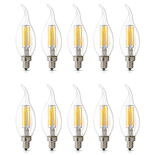 BELINGGO 10 Pack E14 LED Dimmable 4W Warm White 2700K C35 Bent Tip Flame Shape Vintage Led Chandelier Light Bulbs 40w Candelabra Halogen Bulb LED Candle Filament Bulb Light