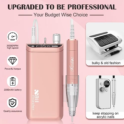 Kredioo 10 in 1 Nail Drill Kit, 35000RPM Rechargeable Electric E File, 8 Hours Battery, Manicure Pedicure Acrylic Gel Removal - Image 2