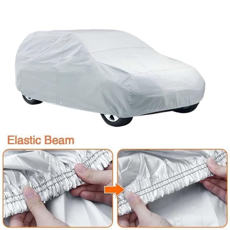 Image of Car Body Cover Compatible with Maruti Suzuki 800 |Model 1997 |Water Resistant |Without Mirror Pocket|Triple Stitched Fully Elastic,All-Weather Protection Silver