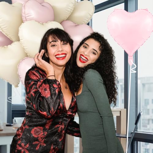 Image of Baby Pink & Baby White Heart Balloons，18 Inch Foil Love Heart Shaped Balloons for Valentines Birthday Wedding Engagement Anniversary Party Graduation Baby Shower Decorations 12Pcs