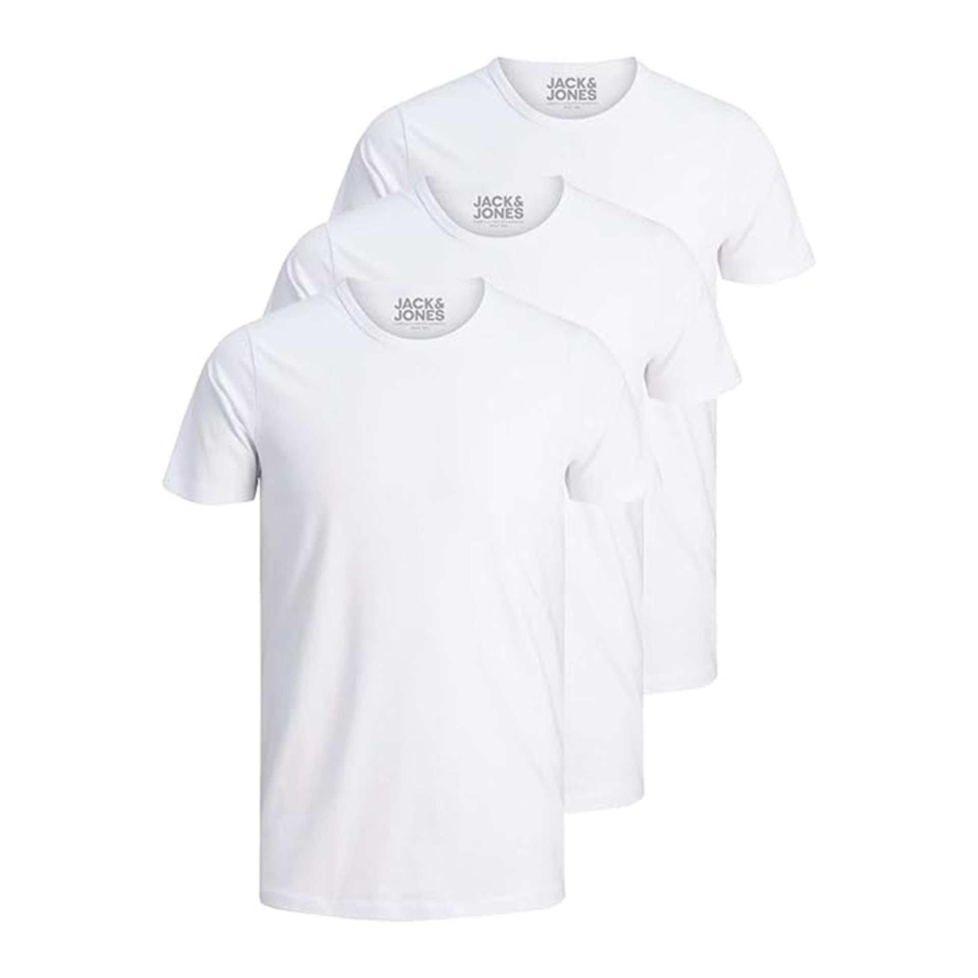 JACK & JONES 3er Pack Herren T-Shirt Basic mit Rundhals einfarbig Slim Fit in weiß schwarz blau grau 12167630