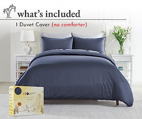 Image of California Design Den Oversized King Duvet Cover Cotton Only - 400 Thread Count, 100% Cotton Sateen, Soft and Durable Bedding Duvet Cover, Button Closures, Corner Ties - Indigo Dusty Blue
