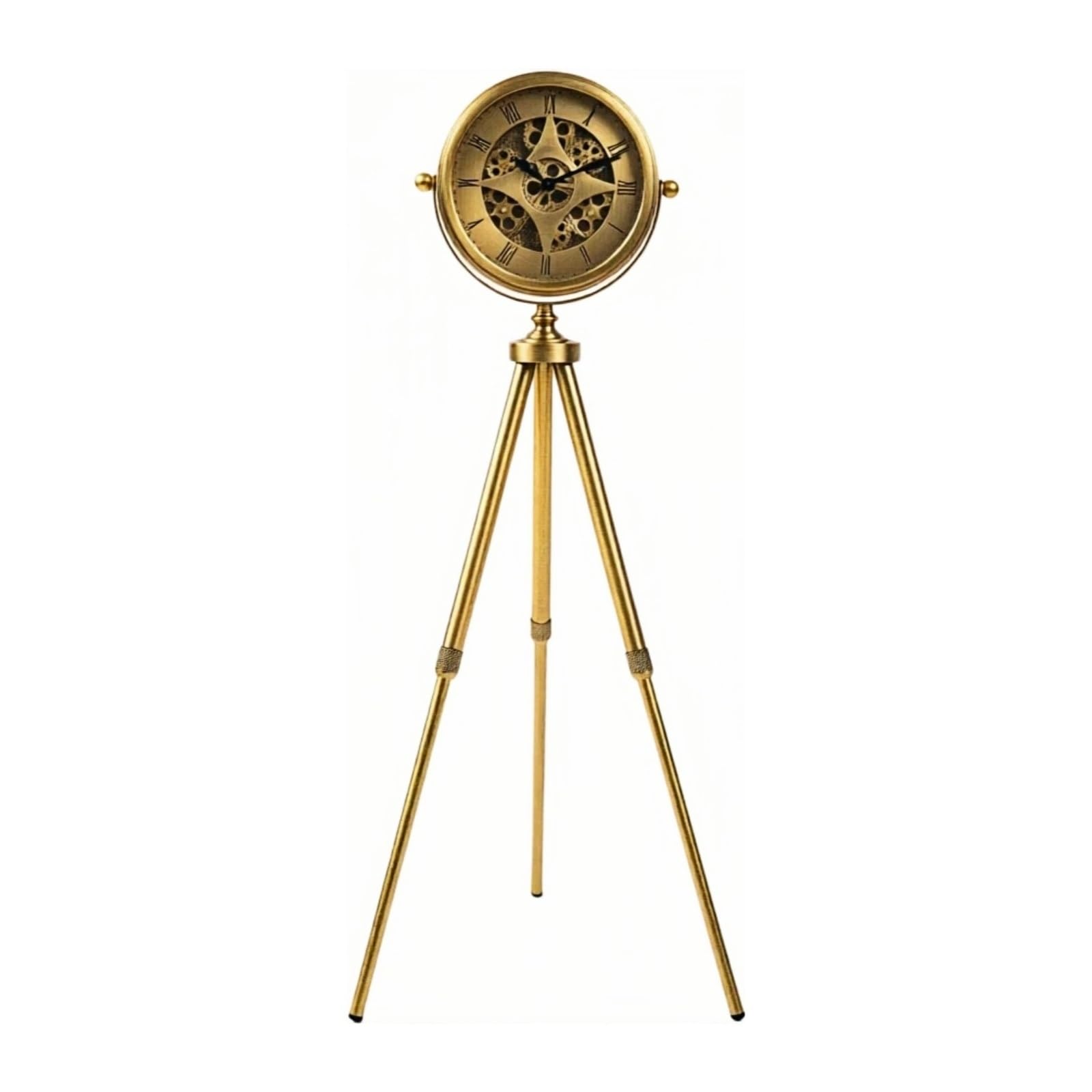 CYairong-22 Grandfather Clock Metal Floor Standing Clock Tripod Exposed Gears for Living Room and Office Pendulum