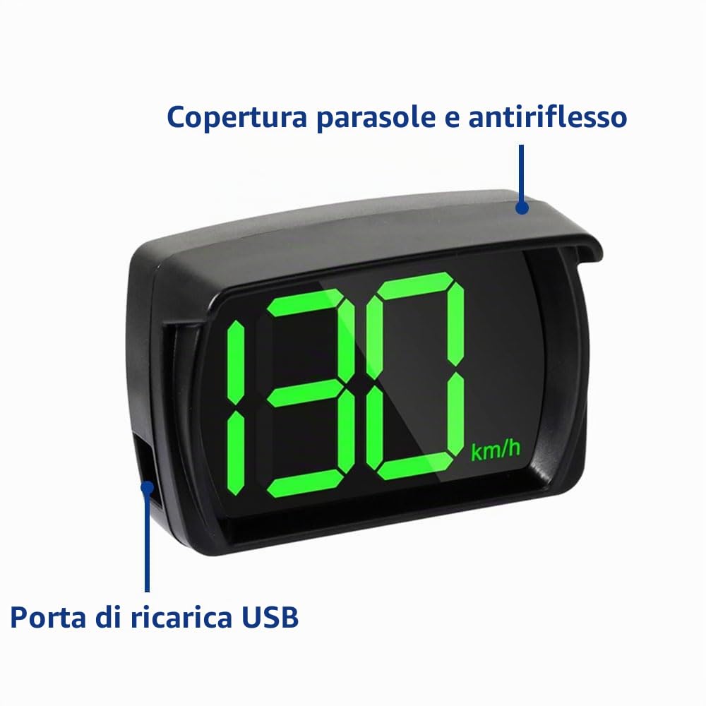 GERUI Tachimetro digitale per auto, schermo HUD Head Up da 2,8" KM/H, tachimetro con chip GPS, visualizzazione della velocità per tutti i veicoli, USB Plug and Play
