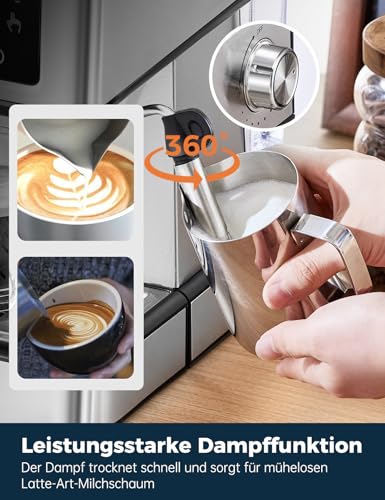 Espressokaffeemaschine mit Milchaufschäumer und Dampfer, Espressomaschine mit 20 Bar Pumpendruck, Espressomaschine mit LCD-Touchscreen für den Barista zu Hause oder die Latte-Cappuccino-Masch – Bild 5
