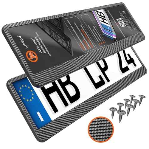 Portatarga Auto - Supporto Targa - [semplice, durevole e sicuro] - 8 viti - 520x110 mm - Carbonio effetto - Porta Targa - adatto a qualsiasi auto - per targhe italiane omologate - Fissaggio per Targa