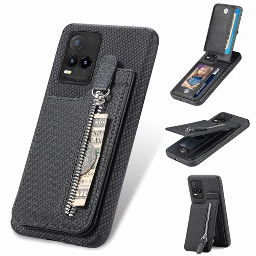 Rfvzubemok Compatible con Vivo V25 Pro 5G Funda,Compatible con Vivo V25 Pro 5G Cremallera Ranuras para Tarjetas Imán Kickstand Funda de teléfono Black