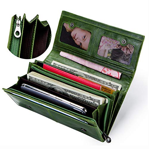 Preisvergleich Produktbild FeiNianJSh Frauen brieftasche leder multifunktions erste schicht leder frauen lange kupplung bilderrahmen magnetschnalle hohe kapazität lange brieftasche handtasche (Color : Green, Size : S)