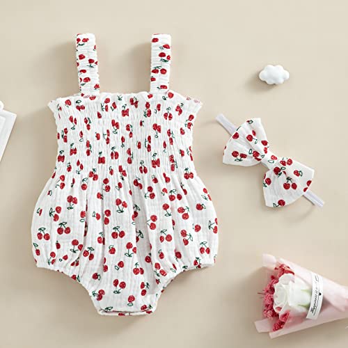Baby Girl Summer Clothes Cute Cherry Sleeveless Bodysuits Romper Newborn Girls Cake Smash Outfit4