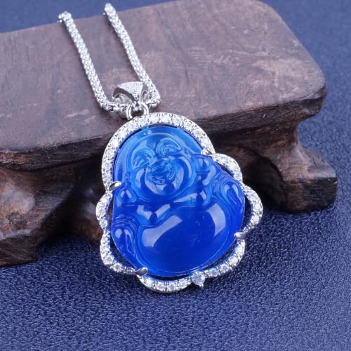Image of ASGIFT Laughing Buddha Necklace Cubic Zirconia Green Jade Buddha Pendant with 18K Gold Plated Chain Lucky Buddha Necklace Jewelry Gift