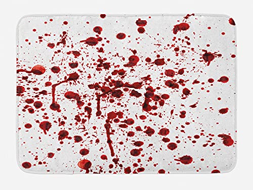 Ambesonne Horror Bath Mat Splashes of Blood Grunge Style Bloodstain Horror Scary Zombie Halloween Themed Print Plush Bathroom Decor Mat with Non Slip Backing 30.2 x 20 White Red