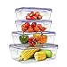 Home Fleek - Set de 4 Envases de Vidrio Rectangular para Alimentos | Recipientes Herméticos de Cristal Para La Cocina | Apto para Lavavajilla, Horno, Microondas, Congelador | Sin BPA (Azul, Set de 4)