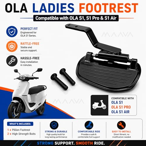 Image of Ladies Pillion Footrest for OLA S1 / S1 Pro / S1 Air | Foldable Rear Left Footrest for Women & Side Seat Passenger | Anti-Slip Heavy Duty Foot Support | Easy Installation | Black