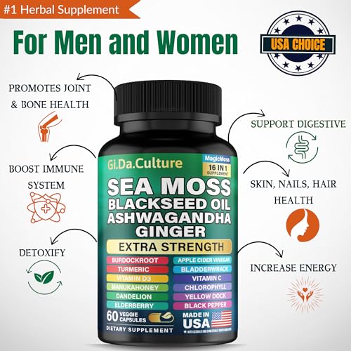 Gi.Da.Culture Organic Sea Moss Capsules (60 count) – Sea moss, bladderwrack & burdock blend — view 3