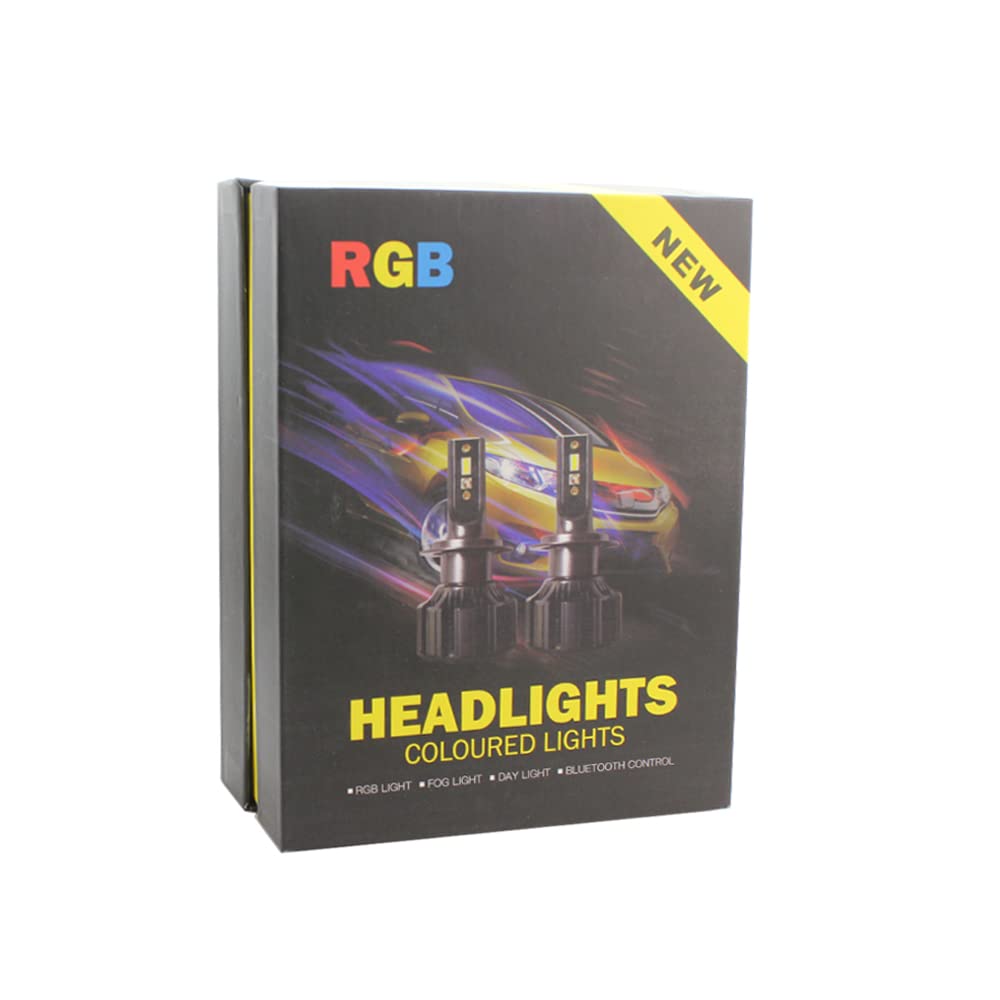 Riloer Kit de conversión de faros de coche RGB H4 LED, bombillas de luz de brillo ajustable, 2x 6000K-1000K 80W 8000lm luces súper blancas de chip con control de aplicaciones inteligentes