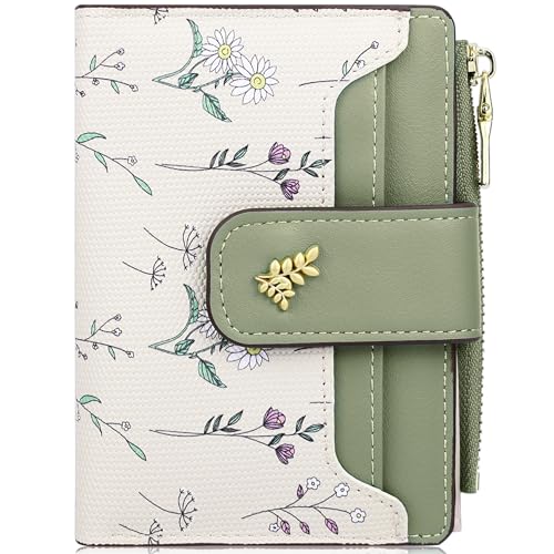 Image of Farcauo Womens Wallet Cute Small Wallets for Women Thin Green Women's Wallet Kawaii Flower Card Wallets for Women Ladies
