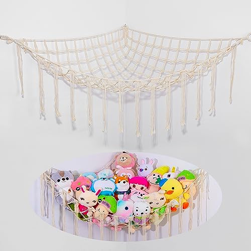 Beinou Toy Hammock Stuffed Animal Storage Net Cuddly Plush Corner Hanging Mesh Cotton Wall Hanging Décor for Nursery Kids Bedroom