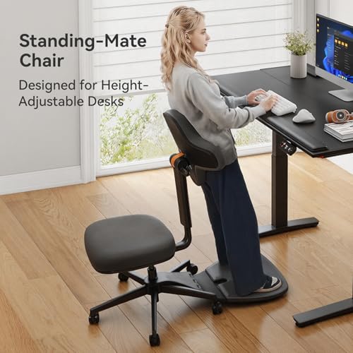 Image of Newtral Standing Desk Chair, 6-in-1 Ergonomic Standing Mate Chair, Adjustable Sit Stand Lean Perch Saddle Stool with Flip Backrest, Dynamic Posture Support & Built-in Anti-Fatigue Design, MT-M-DG