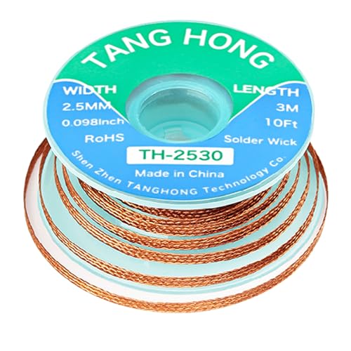 Image of Solder Wick Braid 10Ft Length Desoldering Wick Braid Remover Tool Solder Sucker 1 Piece No-Clean soldering Wick Wire Roll and Disassemble Electrical Components