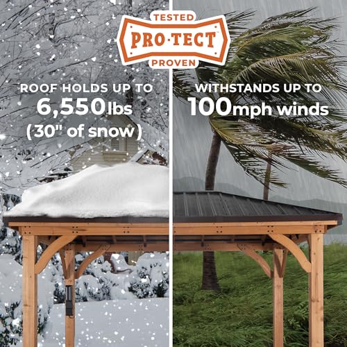 Backyard-Discovery-Barrington-12-x-10-Cedar-Wood-Outdoor-Gazebo-Pavilion-with-Hardtop-Galvanized-Steel-Hip-Roof-Snow-Support-Wind-Resistance-PowerPort-Shade-for-Garden-Patio-Deck-Entertaining Backyard Discovery Barrington 12 x 10 Cedar Wood Outdoor Gazebo Pavilion with Hardtop Galvanized Steel Hip Roof Snow Support Wind Resistance PowerPort Shade for Garden Patio Deck Entertaining