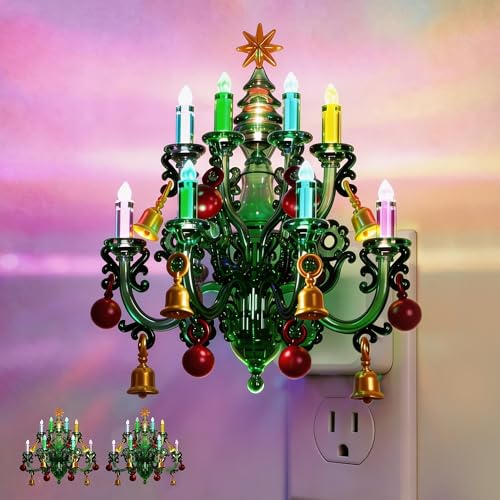 Image of JandCase Christmas RGB Pendant Night Lights Plug into Wall | 2 Pack Flame Effect,10 Color Changed Nightlight with 180Rotatable,Dimmable Plug in Nightlight,Home Holiday Decor