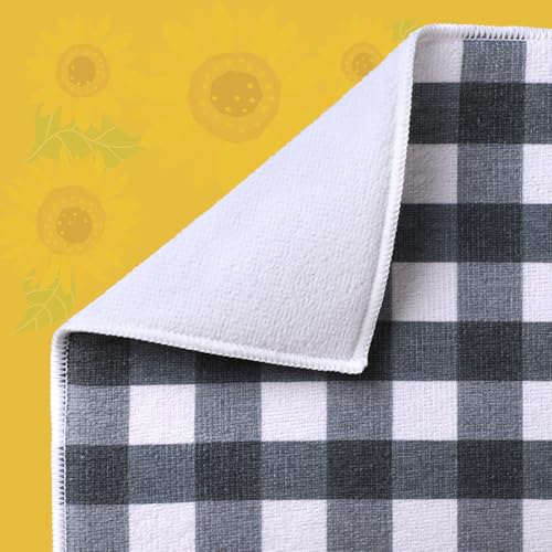 Image of Domensi 2 Pack Yellow Sunflower Microfiber Dish Drying Mat Absorbent Reusable Washable Extra Large Kitchen Counter Draining Mat Black Gingham Pad for Coffee Bar Kitchen Decor 18x24 Inch